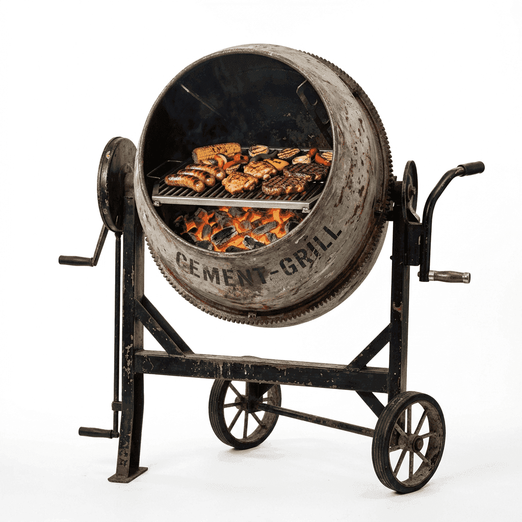 Cement Mixer Rotating BBQ Grill