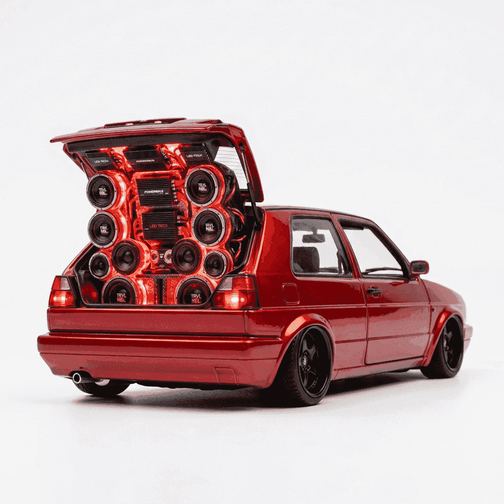 Miniature Slammed Car with Wall of Speakers