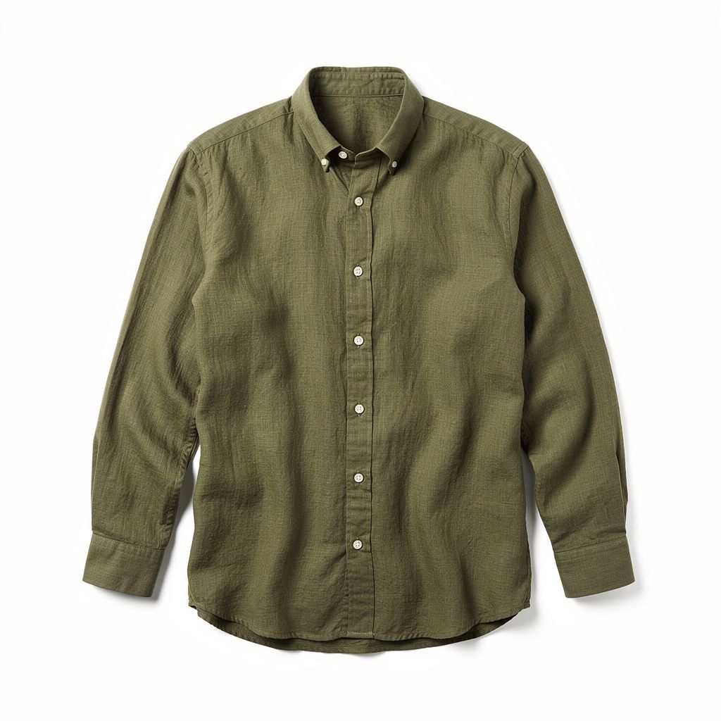 Linen Button-Down Shirt Olive