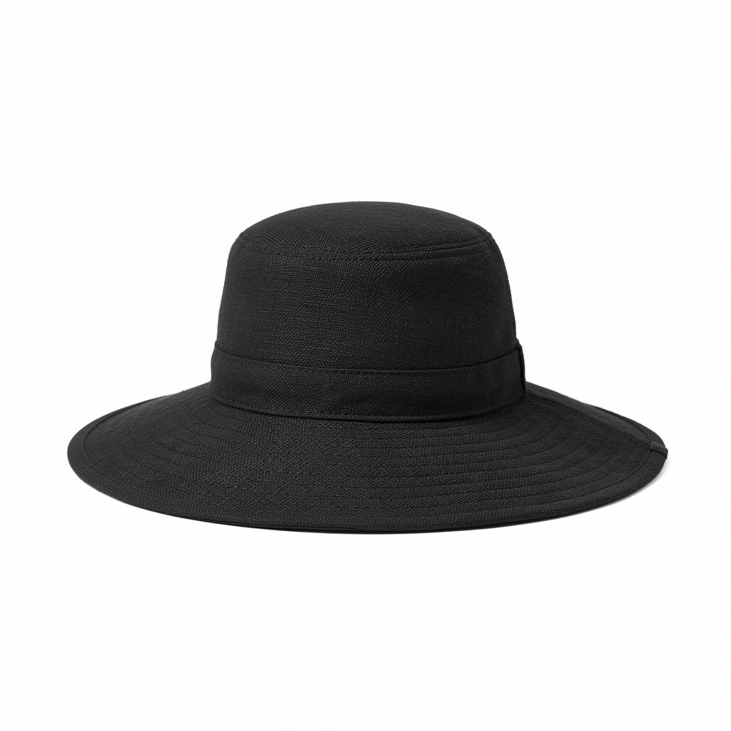 Linen Wide-Brim Hat Black