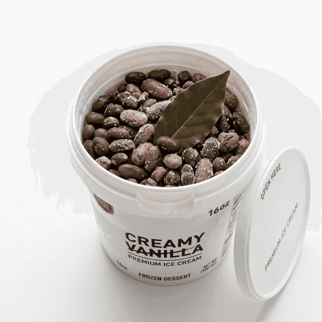 Frozen Beans in Ice Cream Tub