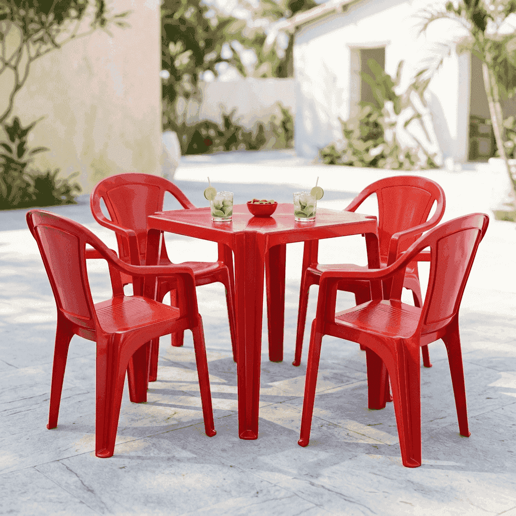 Classic Red Plastic Bar Table & Chairs Set