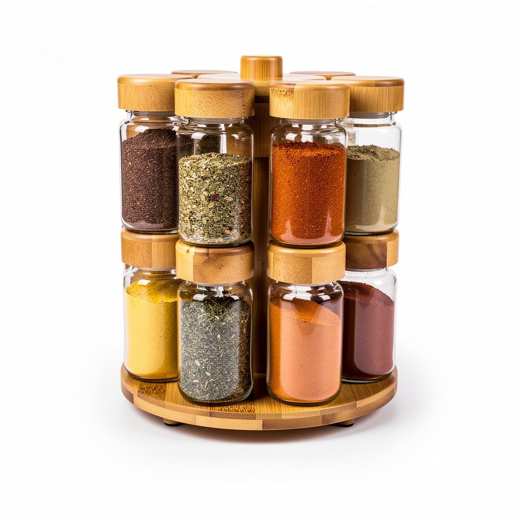Spice Rack Rotating Bamboo